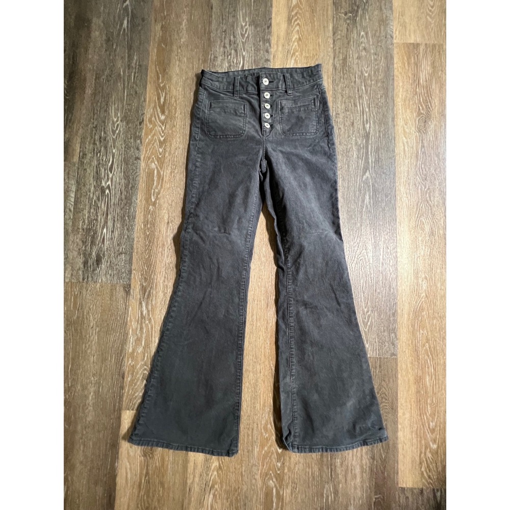 American Eagle Corduroy Flare Pants Womens 2 Gray Excellent High Rise Button Fly